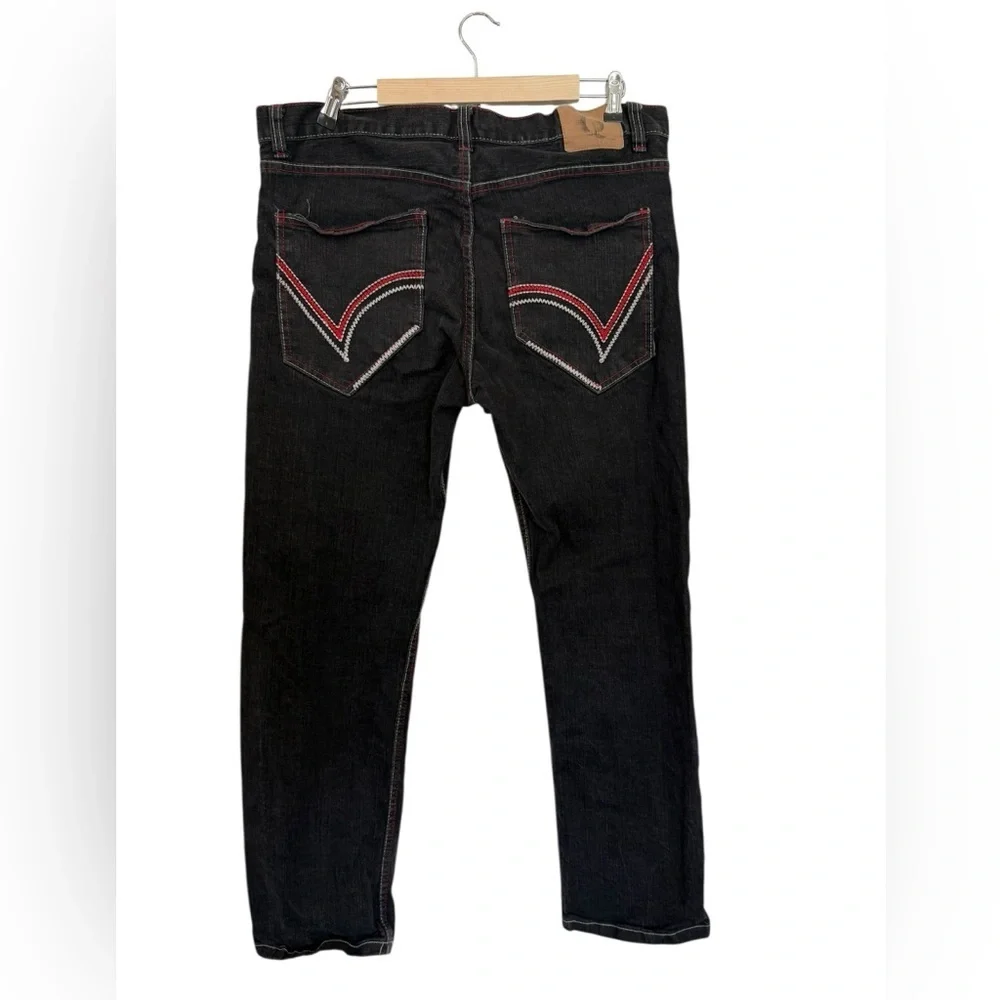 Qruel Jeans 38x32 Men’s Black Wash Straight Fit Denim Rap Rainbow Y2K VTG